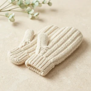 Soft Cream Knitted Cable Mittens